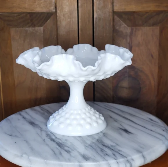 White Hobnail Milk Glass Pedestal Bowl - Picture 6 of 12